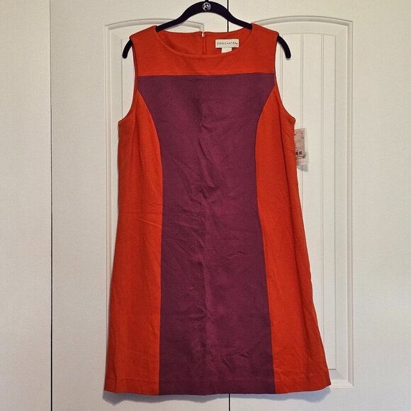 Women's Doncaster Sleeveless Shift Dress Rayon Blend Orange Magenta Size 12 - Picture 1 of 9
